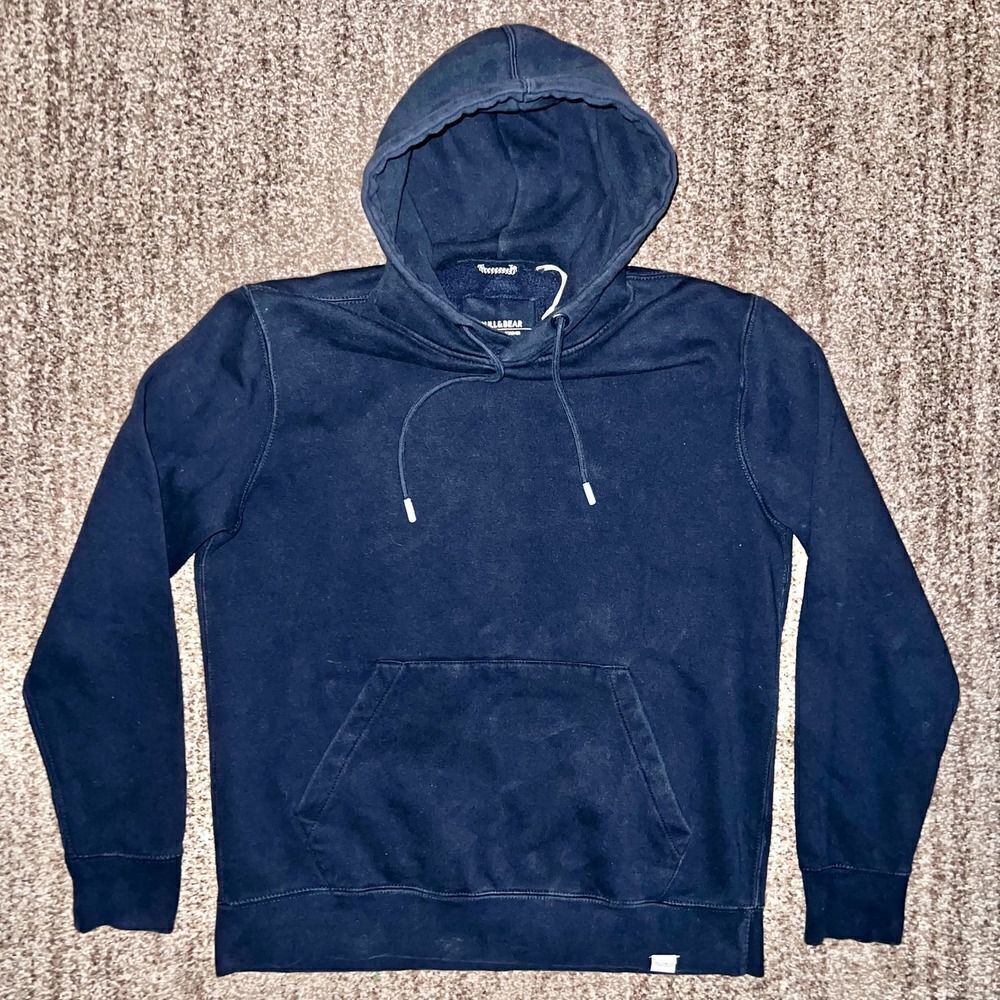Pull & Bear Men's Pullover Comfort Fit Hoodie in Navy Blue